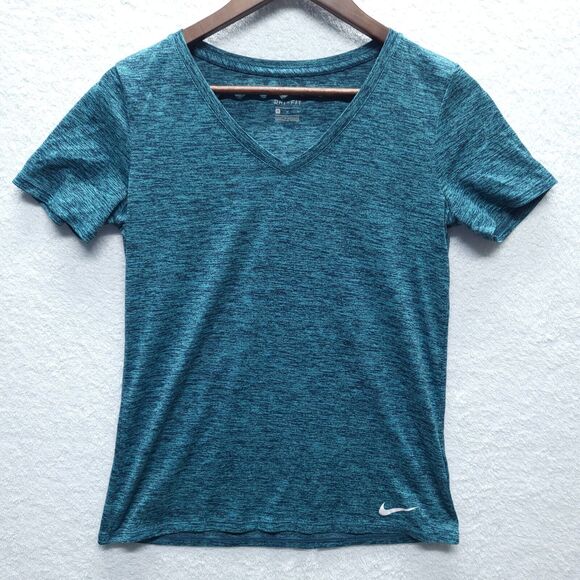 NIKE DRI-FIT Shirt Women’s M Regular Fit V-Neck T-Shirt Athleisure Running - Picture 1 of 8